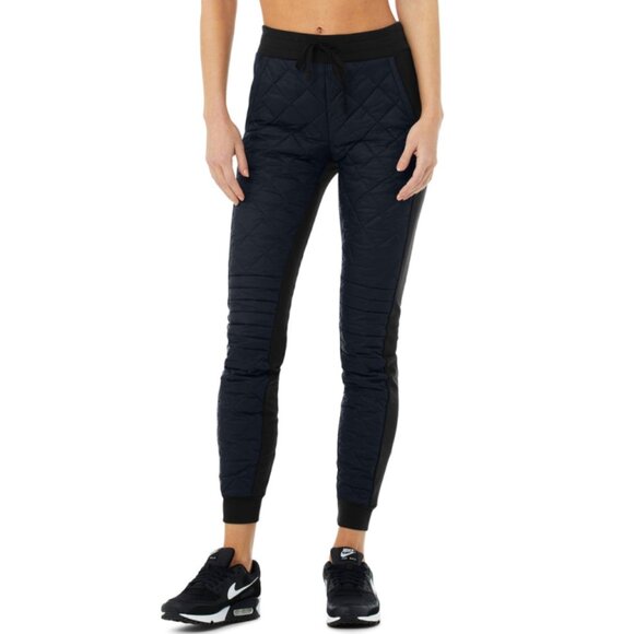 Alo High-Waist Moto Puffer Pant Black Dark Navy Quilted Hi-Rise Edgy Joggers XS - Picture 3 of 7